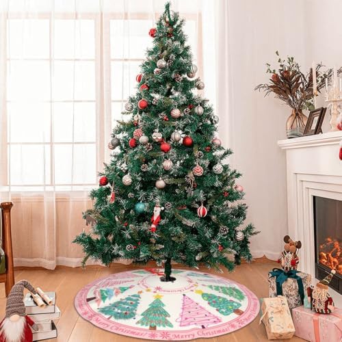 Pink Tree Skirt 36" Christmas Tree Topper Halloween Xmas Tree Skirts - Image 4