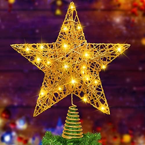 DULEFUN 11.8 Inch Christmas LED Gold Star Tree Topper with 20 LED Lights by DULEFUN