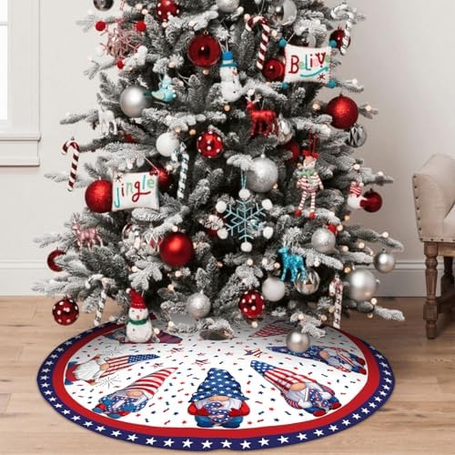 4th of July Decoratios for Tree Skirt Gnome Stars Patriotic America Memorial Day 36in Holiday Tree Skirt Decor for Party Indoor Home - Image 2