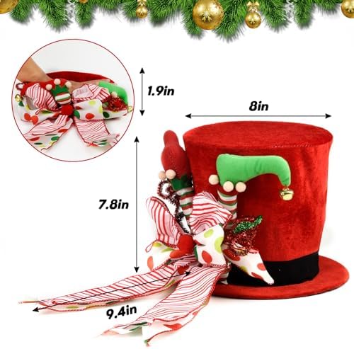 Christmas Tree Topper Hat Lighted, Large Red Bow Christmas Tree Topper with Warm Light Bulbs, Lighted Red Velvet Hat with Elf Legs Christmas Tree Decorations for Home Office Holiday Tree Decor - Image 6