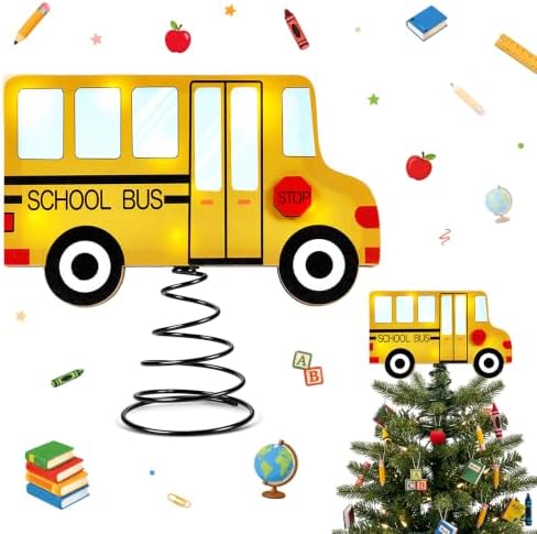7.9 x 7.9 Inch Wooden School Bus Lighted Back to School Tree Topper by Unknown