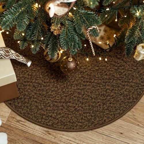 Skylety 48'' Christmas Tree Skirt Rug Embossing Xmas Tree Skirt, Brown - Image 5
