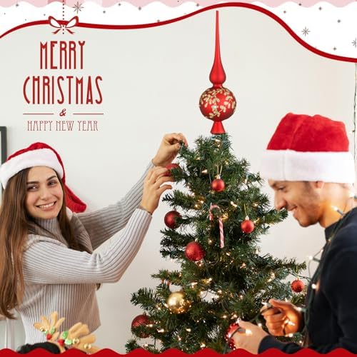 Gejoy Mercury Glass Christmas Finials Tree Topper Red Ornaments - Image 6