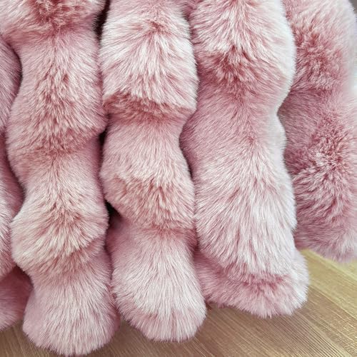 48-Inch Puff Quilt Faux Fur Christmas Tree Skirt, Soft Plush Tufted Texture with Satin Ribbon Ties, Baby Pink - Image 5