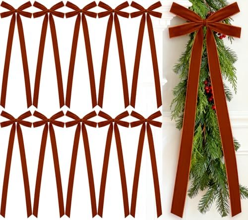 10 Pcs Golden Velvet Bows 22"x8" Pre-Tied Christmas Ornaments by Glitinsel