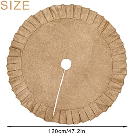 Christmas Tree Skirt Linen Burlap Tree Skirt with Ruffled Border Rustic Christmas Burlap Tree Skrit for Christmas Tree Holiday Decorations, 47 Inches - Image 5