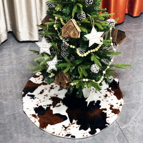 Christmas Tree Skirt 30/48inches, Cow Stripe Plush Faux Fur Christmas Tree Skirt Xmas Tree Skirt for Christmas Decorations Home Party Holiday Decor Cow 78 CM - Image 7