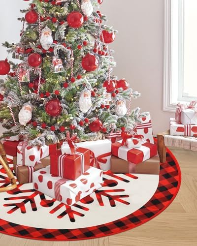 FINPAC Christmas Tree Skirt, Red Plaid Xmas Luxury Romantic Thick Holiday Tree Ornaments Decoration for Christmas Holiday New Years Party Decor Indoor Outdoor Farmhouse - Image 5
