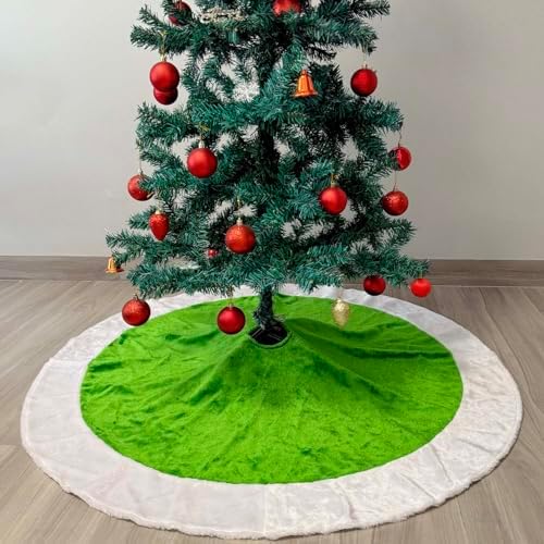 Christmas Tree Skirt Green 48 Inch Faux Fur Trees Skirt Soft Fluffy Plush Xmas Tree Skirts Green Ornaments for Grich Christmas Decorations New Year Holiday Family Indoor Outdoor Decor - Image 2