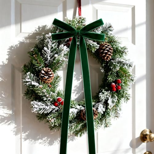 10 Pcs Green Velvet Bows 22"x8" Pre-Tied Christmas Ornaments - Image 2