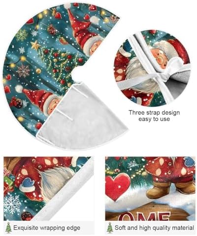 Gnomes Baubles Christmas Tree Skirt Small Xmas Tree Skirts Decorations 36 in Burlap Tree Mat Cover for 4 ft Trees Holiday Party - Image 3