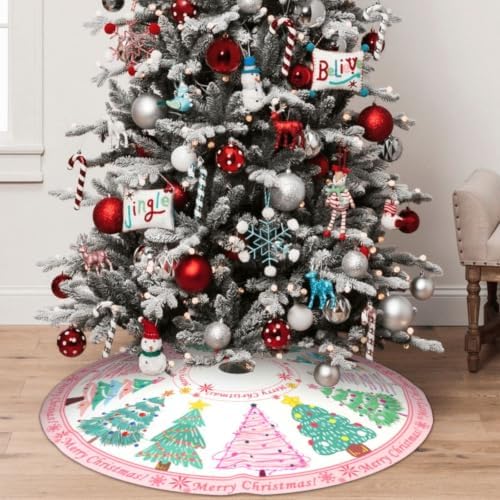Pink Tree Skirt 30" Christmas Tree Topper Halloween Xmas Tree Skirts - Image 2