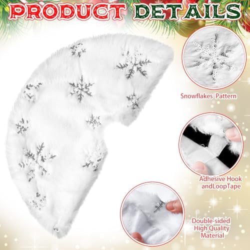 3 Pack Mini Christmas Tree Skirt White with Silver Snowflake Mat 15?€? Small Christmas Tree Skirt Faux Fur Plush Sequin Fluffy for Xmas Holiday Party Indoor Outdoor Home Decoration - Image 3