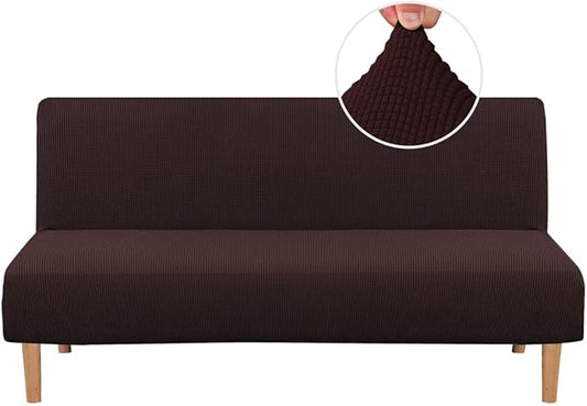 H.VERSAILTEX Armless Futon Cover Stretch Sofa Bed Slipcover Protector Elastic Feature Rich Textured High Spandex Small Checks Jacquard Fabric Futon Cover, Machine Washable, Chocolate