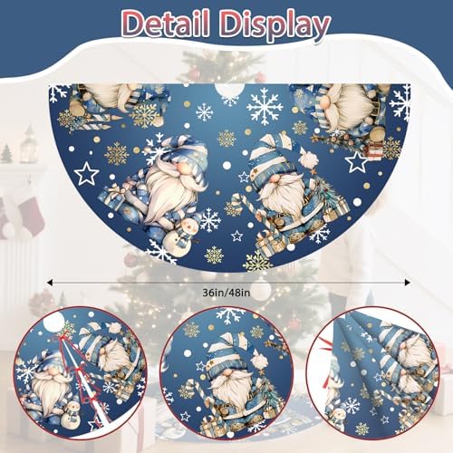 Blue Gnomes Christmas Tree Skirt Gnomes Snowflaks Christmas Decorations House Decor Winter Holiday Party Xmas Tree Skirt 36 inches - Image 2