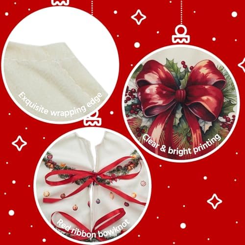 36 Inch Christmas Tree Skirt Mat Short Plush Red Xmas Tree Skirts for Indoor Outdoor Christmas Tree Decoration(Poinsettia and Balls) - Image 6