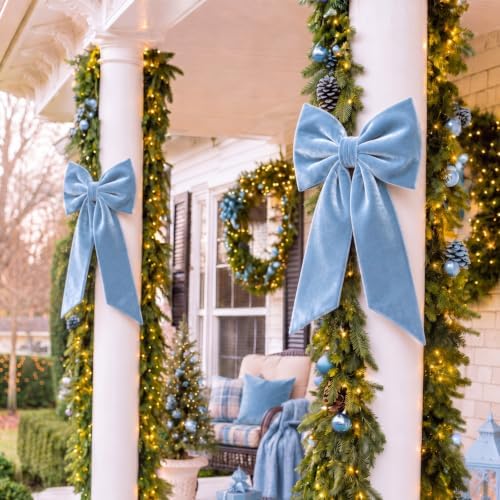 HunnmingRe 20 x 30 Inches Dusty Blue Large Velvet Bow Decor Giant Bow Party Decorations for Wall Backdrop Wedding Bridal Shower Birthday Party Room Home Wreath & Door Hanging Decorations - Image 5