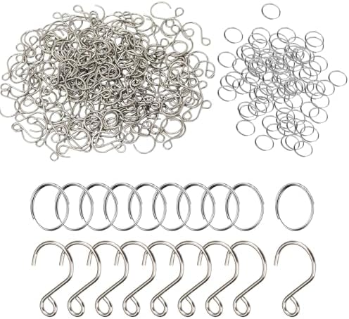 200Pcs Stainless Steel S Hooks for Chandelier Crystals Mini Silver Split Rings and Crystal Connectors Tiny Hanging Hooks for Ornaments and Decorative Hangers by YAFIYGI
