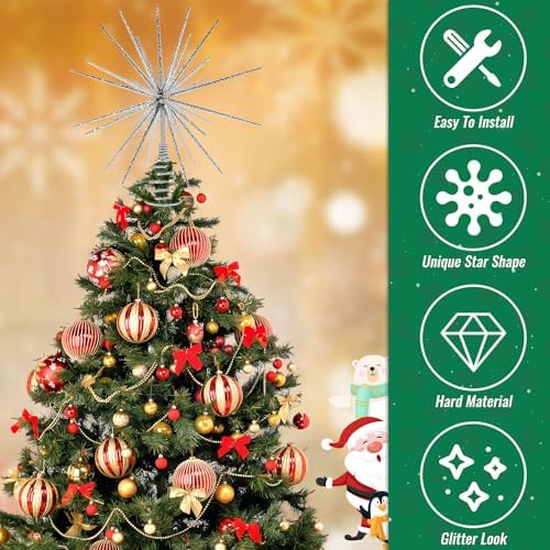 13.7 Inch Silver Christmas Tree Topper - 3D Burst Silver Tree Topper, Exploding Star Christmas Tree Decorations - Image 6