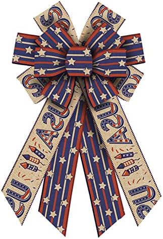 Veterans Day Patriotic Wreath Bows America Flag Wave Strip Burlap Bow for Wreaths, Patriotic Tree Topper Bows for Veterans Day Party Decoration Indoor Outdoor Supplies by Unknown