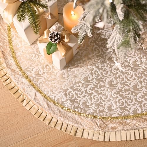 Valery Madelyn 48 Inch White Gold Christmas Tree Skirt for Tree Decorations - Image 2