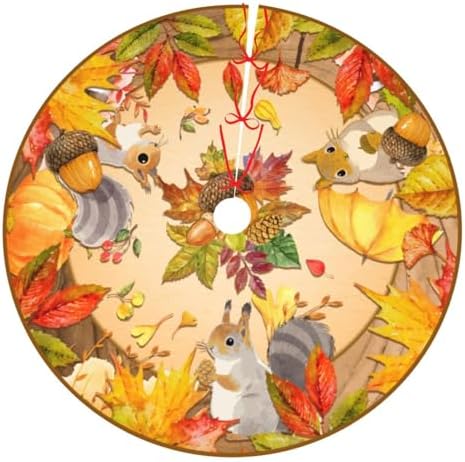 Fall Tree Skirt with Maple Leaf Pumpkin Design -Halloween Mat for Thanksgiving, Christmas Party Decor, Home Tabletop Trees Holiday Decorations 30" by Unknown