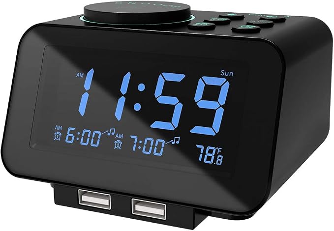 uscce Digital Dual Alarm Clock Radio for Bedrooms with 0-100% Dimmer | FM Radio with Weekday/Weekend Mode & 2 USB Charging Port & 6 Sound Adjustable Volume & Sleep Timer Temperature Battery Backup by USCCE