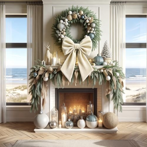 Janinka Cream White Christmas Tree Topper Bow 22" Big,Velvet - Image 4