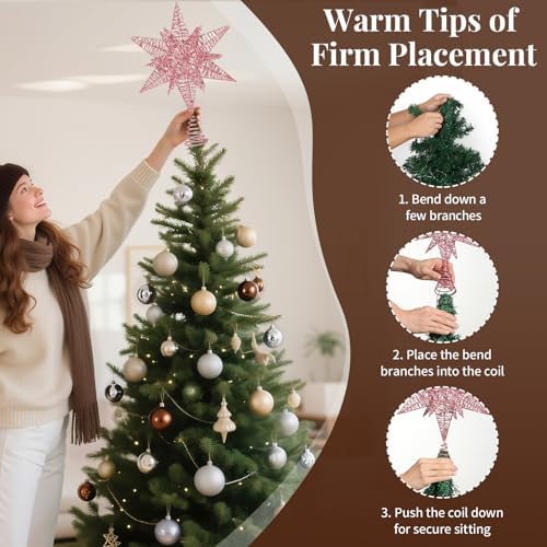 Lewondr Christmas Star Tree Topper, 14.6" Lighted Glitter 3D Star Treetop - Image 4