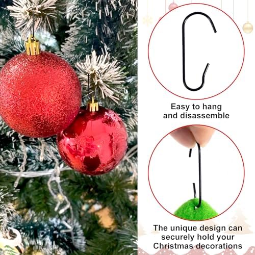 100 Pcs Christmas Ornament Hooks, Metal Wire Hanging Hook, Adjustable C-Shaped Ornaments Hanger for Christmas Tree Decoration, Garland (Black, 1.18??0.5 inch) - Image 3