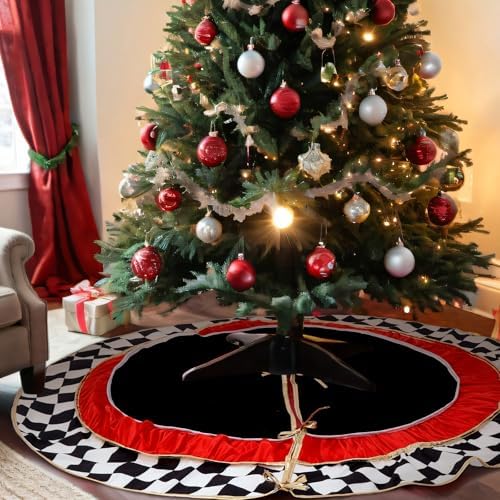 Soulchen Black and White Racing Checkerboard Chistmas Tree Skirt 52 Inch - Image 3