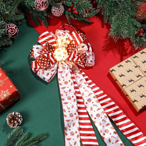 Thiccywoov Christmas Tree Topper 12 x 45'' Large Christmas Bows with Glitter Large Gingerbread Man Toppers Decorative Gift Bows for Wreaths Thanksgiving Xmas Tree Ornament - Image 5