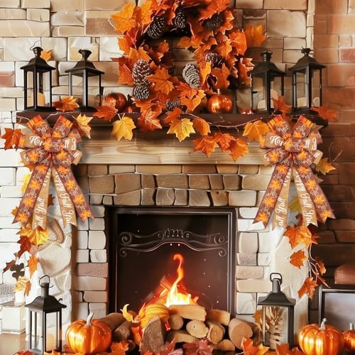 2 Pack Large Fall Wreath Bow 20x11 Inch, Wired Thanksgiving Tree Topper Bow - Image 6