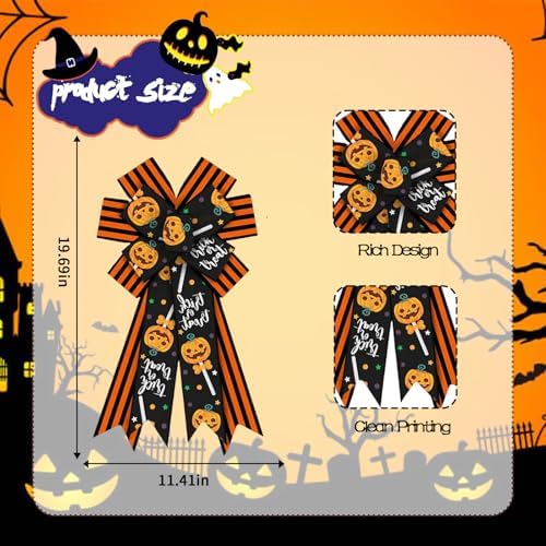 Large Halloween Pumpkin Tree Topper Bow, Orange Black Wreath Bow - Image 2