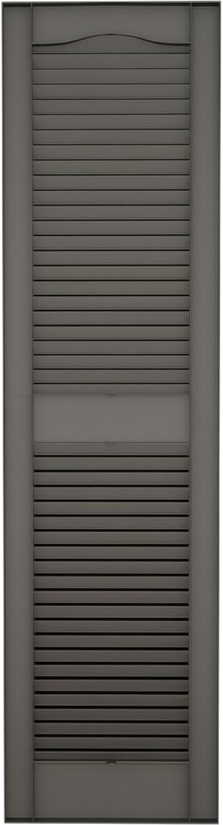 Ekena Millwork Lifetime Vinyl LL1S14X07200TG Standard Cathedral Top Center Mullion, Open Louver Vinyl Shutters, w/Installation Shutter-Lok's & Matching Screws (Per Pair), 14.5"W x 72"H, Tuxedo Grey