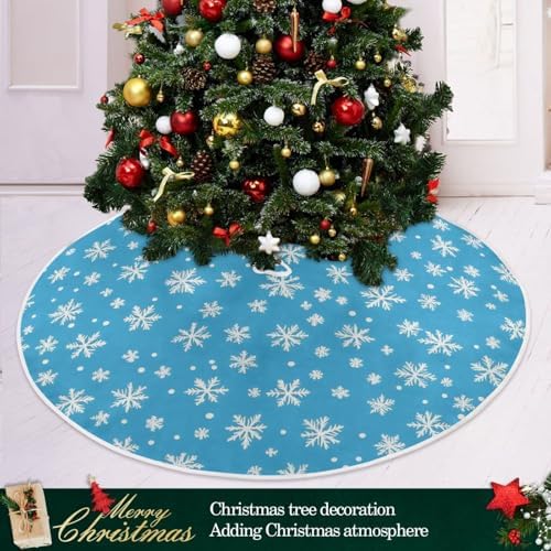 Light Blue Snowflakes Christmas Tree Skirt Large Xmas Tree Skirts Decorations 48 in Burlap Tree Mat Cover for 4 ft Trees Holiday Party - Image 2