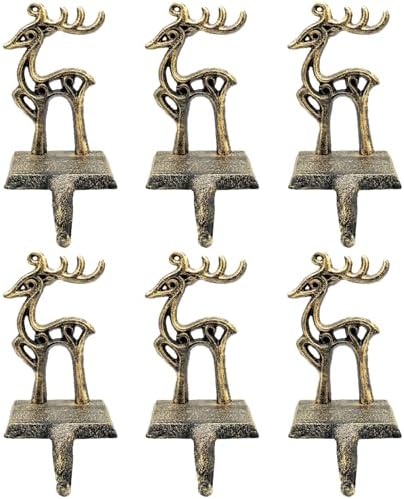 6 Pieces Reindeer Christmas Stocking Holder Christmas Hooks Skid Mantel Hooks Hanger for Fireplace Free Standing Christmas Decorations by Medoore
