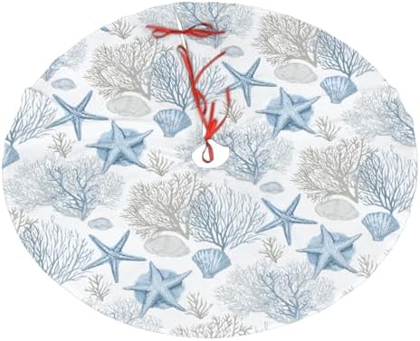 Christmas Tree Skirt, Summer Seashell Beach Starfish Xmas Large Tree Mat, Party Decorations 30" inches by Mount+Hour