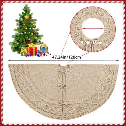 YUJUN 48 in Beige Christmas Knitted Tree Skirt for Xmas Home Decoration - Image 2