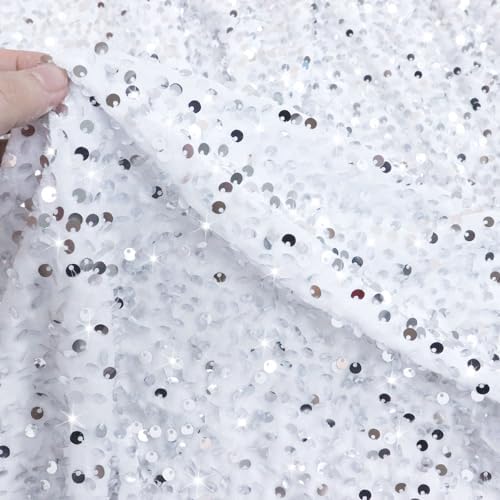 Velvet Christmas Tree Skirt White and Silver Sequin Tree Skirt 21 Inch Round Tree Mat Luxury Embroidered Sequined and Velvety Xmas Tree Skirts Sparkly Skirt for Small Tree Christmas Holiday Decor - Image 4