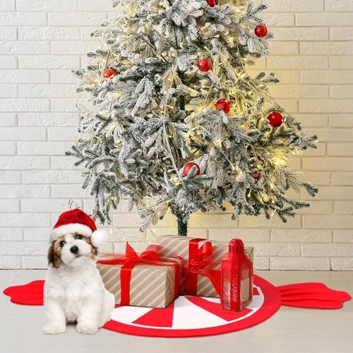 Candy Christmas Tree Skirt Candy Cane Tree Skirt Mat 62 in, Red - Image 4