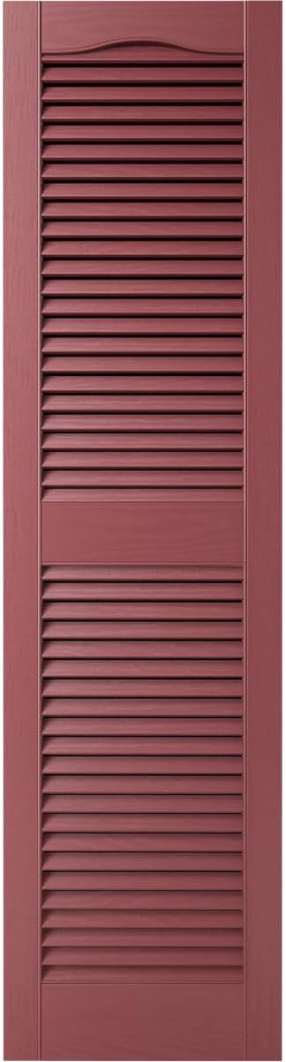 12"W x 80"H Lifetime Vinyl, Standard Cathedral Top Center Mullion, Open Louver Shutters, w/Installation Shutter-Lok's & Matching Screws (Per Pair), Wineberry