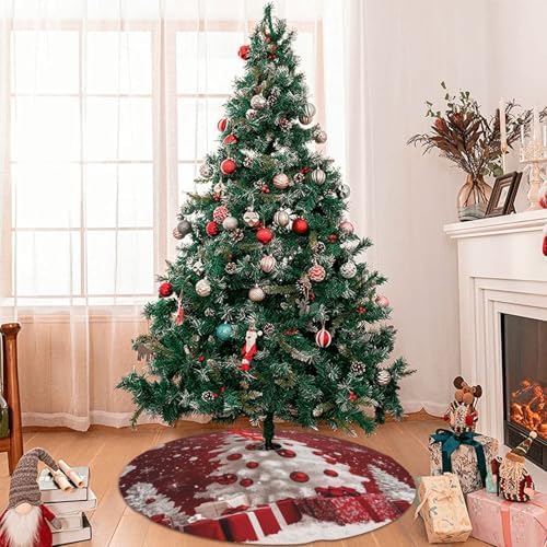 Christmas Tree Skirt Red Christmas Tree Ball Xmas Soft Polyester Holiday Tree Base Cover, Decorative Xmas Tree Mat 48 Inch for Home, School, Office - Image 6