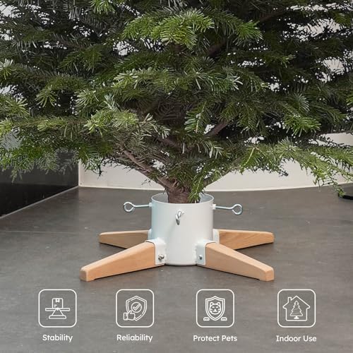 HarcoHome Christmas Tree Stand for Live Tree 8ft, Metal and Beech Hardwood Christmas Tree Holder with Spike for Fresh Tree, Tree Base for Real Tree, Arch Design, Seasonal Decor (White) - Image 2