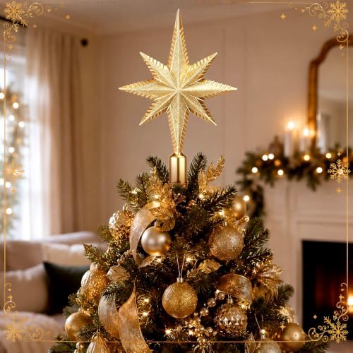 Sanwuta Christmas Bethlehem Star Tree Topper 8 Inch Gold Glitter - Image 4