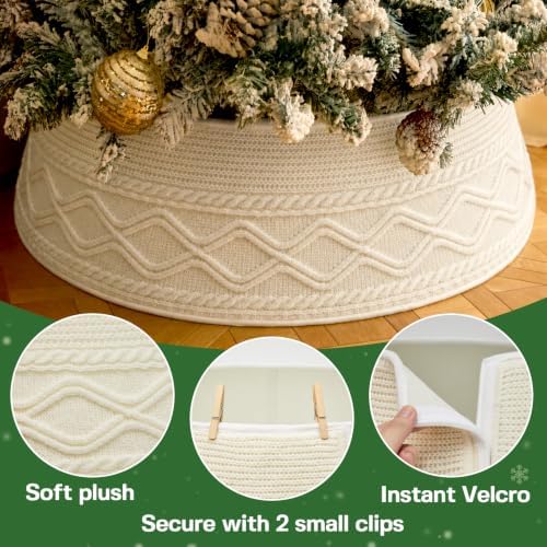 Noiclub Knit Christmas Tree Collar, Christmas Tree Skirt, Cream, 23-30 in - Image 2