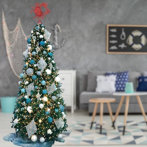 Needzo Nautical Christmas Tree Topper, Hollow Glittered Red Crab, Coastal Holiday Home Decor, 11 x 2.5 x 10 Inches - Image 3