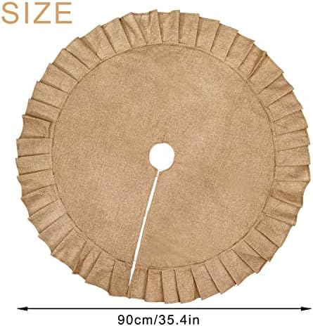 Christmas Tree Skirt Linen Burlap Tree Skirt with Ruffled Border Rustic Christmas Burlap Tree Skrit for Christmas Tree Holiday Decorations, 35 Inches - Image 5