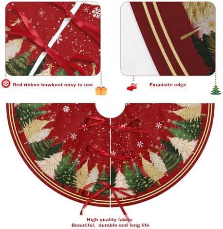 Red Christmas Decorations Trees Skirts 30 Inch Watercolor Xmas Tree Snowflakes Tree Skirt Mat Decor for New Year Festive Farmhouse Winter Holiday Party Ornament - Image 5