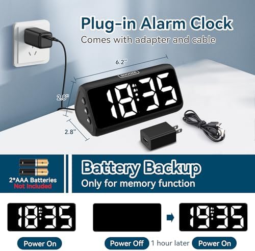 Netzu Digital Alarm Clocks for Bedrooms, Loud Alarm Clock with Dual Alarms, Bold Digits, 5 Dimmers, 4 Volumes, Snooze, Bedside Clock for Deep Sleepers Kids Teens Seniors, Plug in Clock, Easy to Set - Image 3